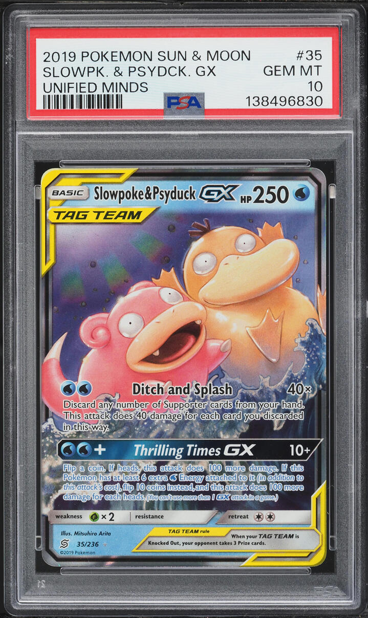 2019 Pokemon Sun & Moon Unified Minds Holo Slowpoke & Psyduck GX #35 PSA 10 GEM MINT