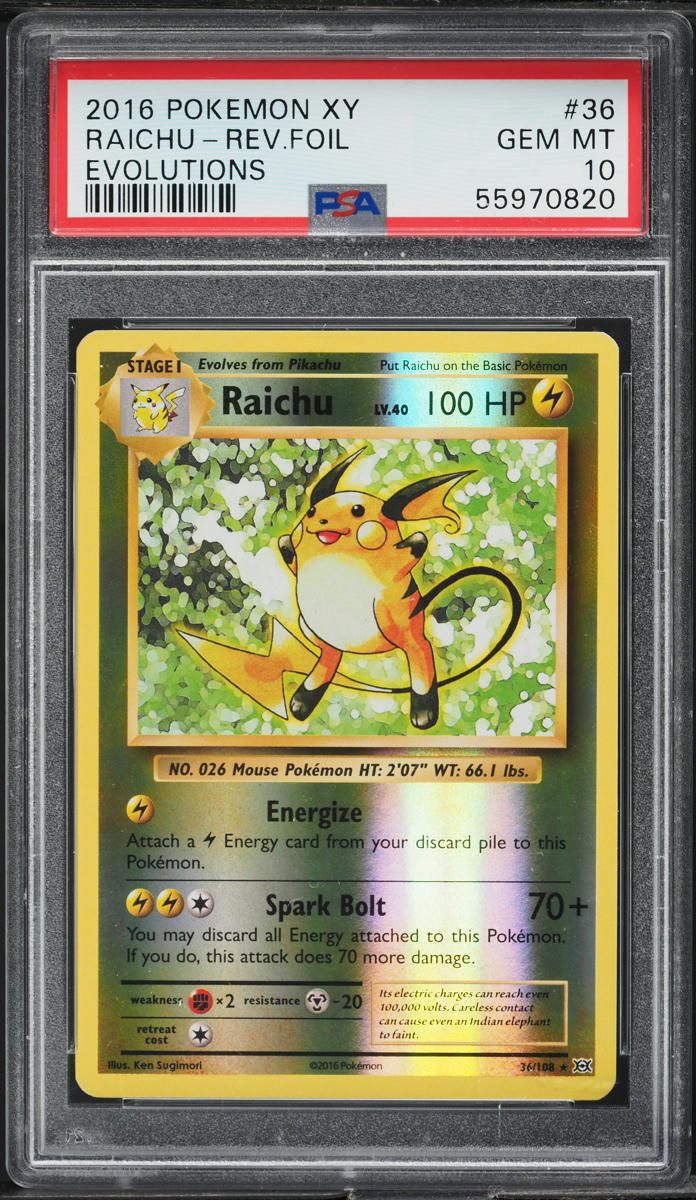 2016 Pokemon XY Evolutions Reverse Holo Raichu #36 PSA 10 GEM MINT