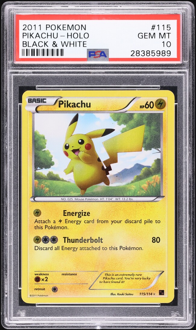 2011 Pokemon Black & White Holo Pikachu #115 PSA 10 GEM MINT