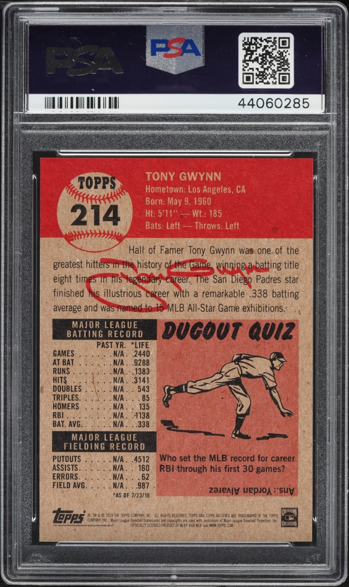 2019 Topps Living Tony Gwynn #214 PSA 10 GEM MINT