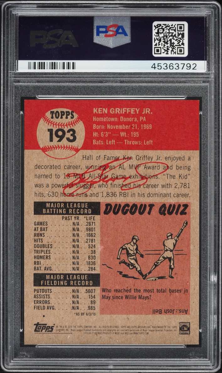 2019 Topps Living Ken Griffey Jr. #193 PSA 10 GEM MINT