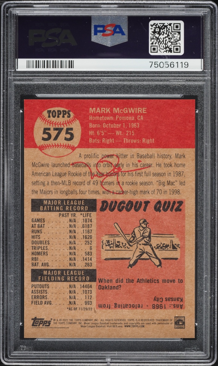 2022 Topps Living Mark McGwire #575 PSA 10 GEM MINT