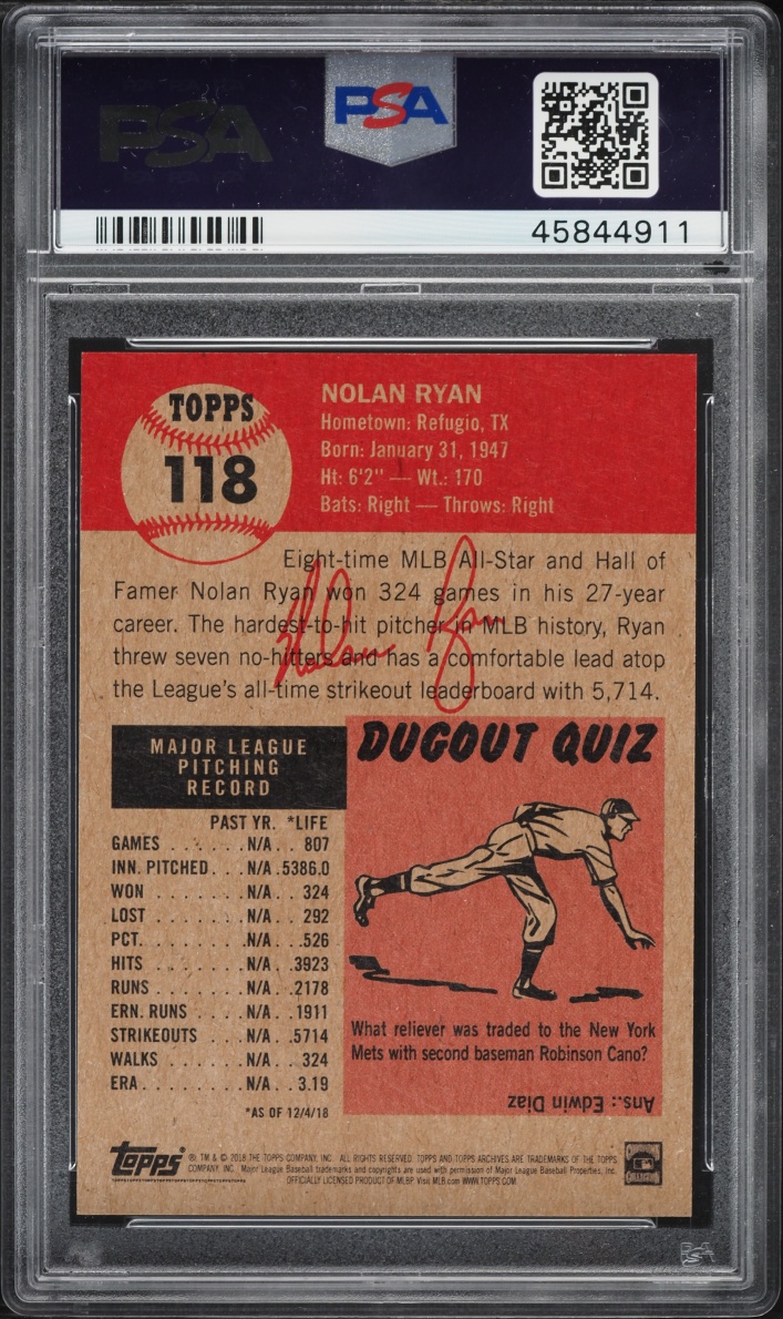 2018 Topps Living Nolan Ryan #118 PSA 10 GEM MINT
