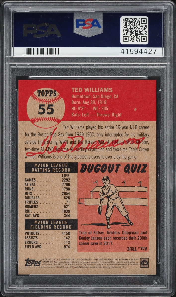 2018 Topps Living Ted Williams #55 PSA 10 GEM MINT