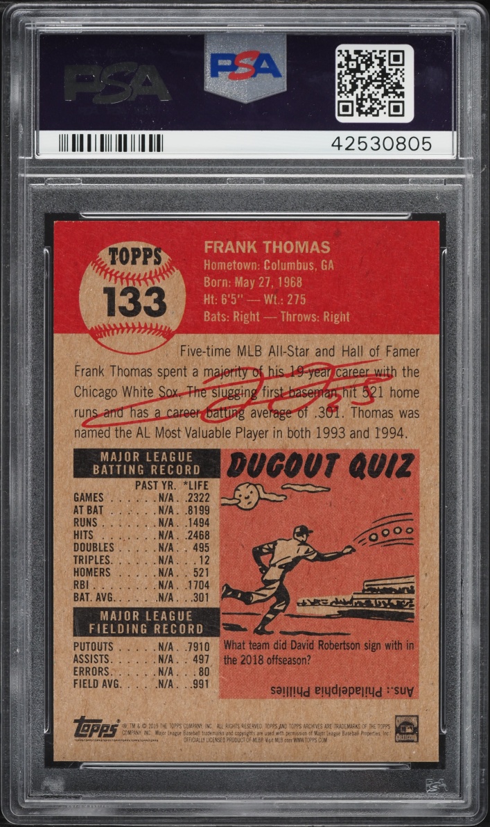 2019 Topps Living Frank Thomas #133 PSA 10 GEM MINT