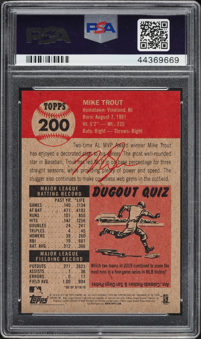 2019 Topps Living Mike Trout #200 PSA 10 GEM MINT