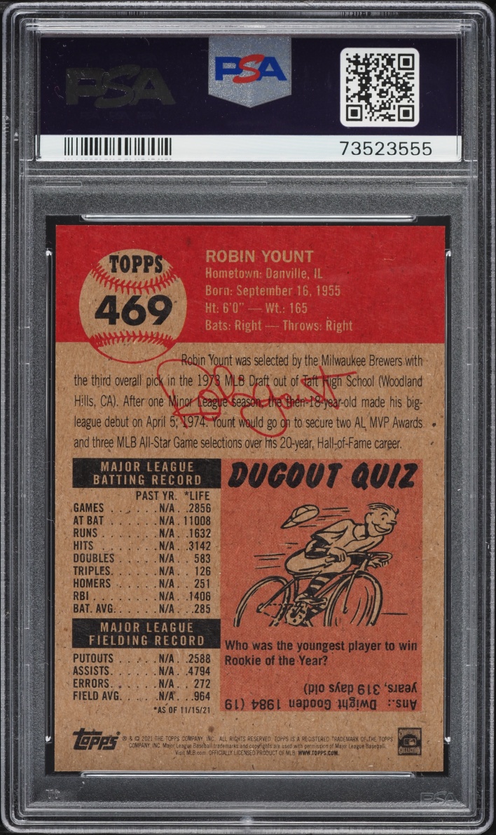 2021 Topps Living Robin Yount #469 PSA 10 GEM MINT