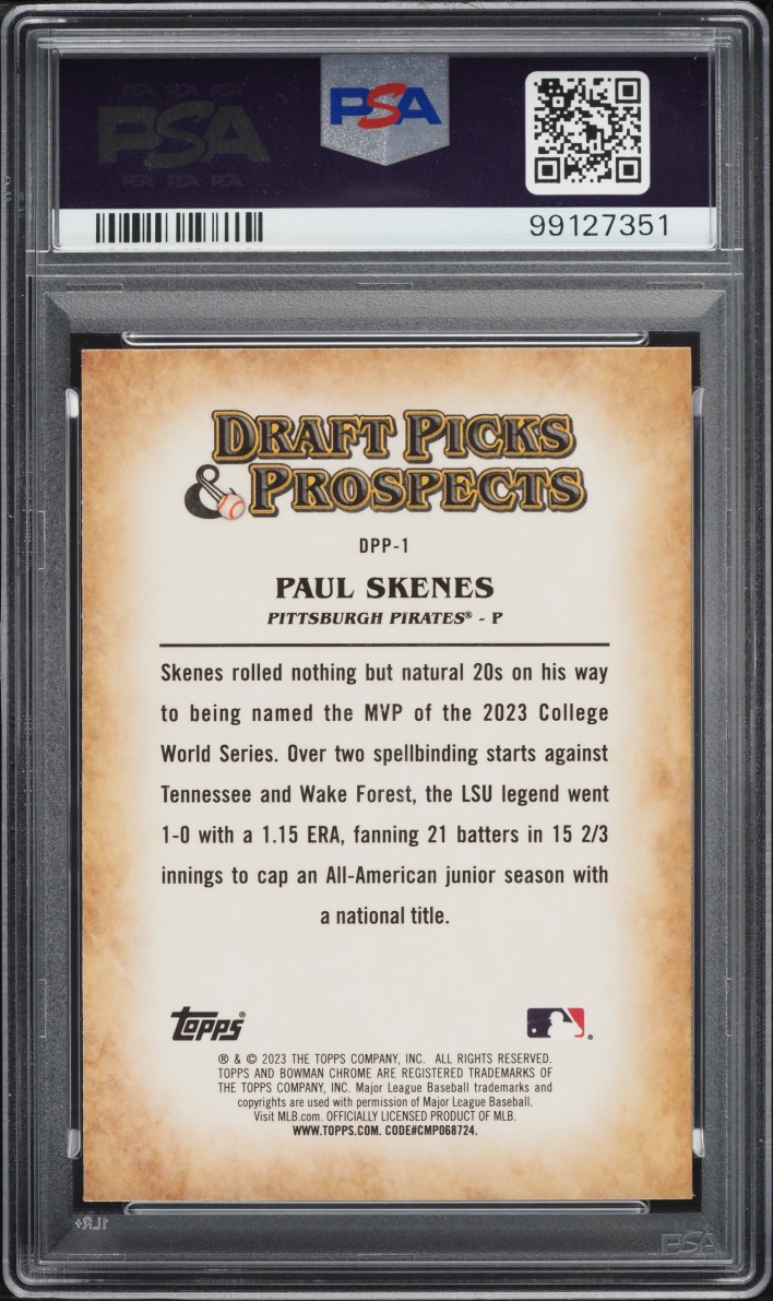 2023 Bowman Chrome Draft Picks Paul Skenes PROSPECT #DPP-1 PSA 10 GEM MINT