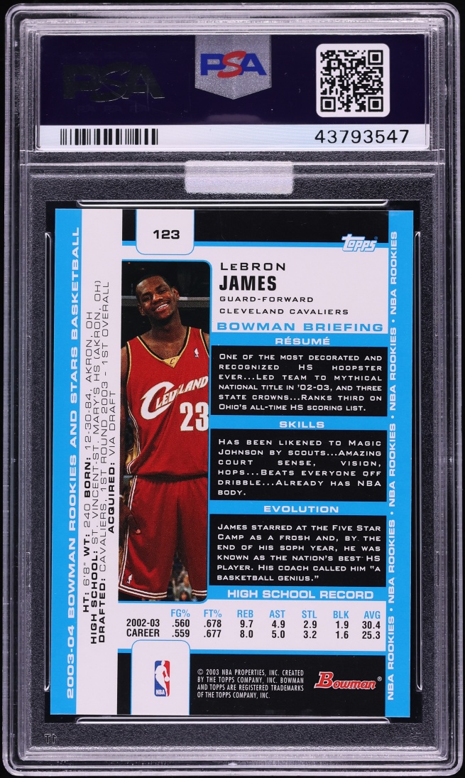 2003 Bowman Rookies & Stars LeBron James ROOKIE #123 PSA 10 GEM MINT MBA Black Diamond - Photo 2