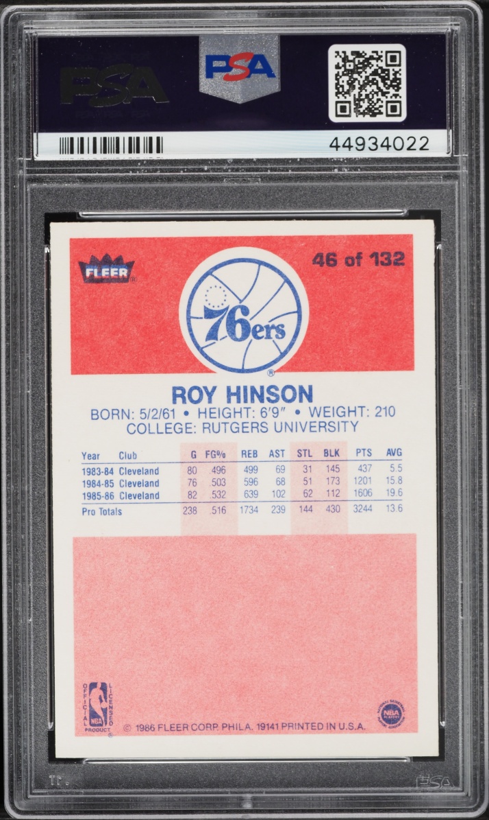 1986 Fleer Basketball Roy Hinson ROOKIE #46 PSA 9 MINT