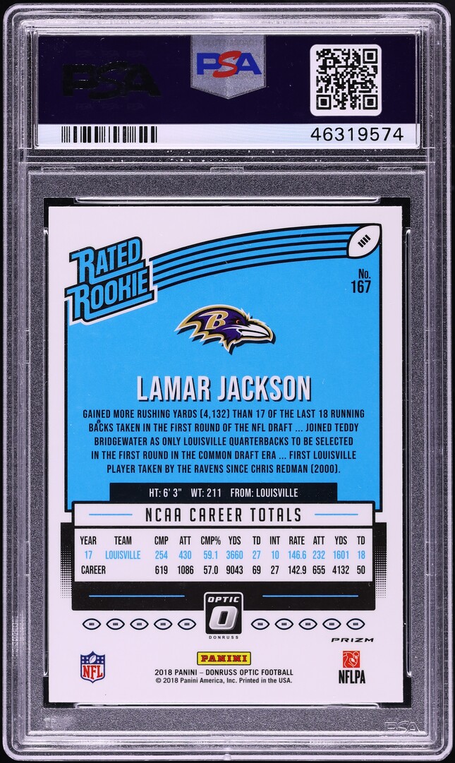 2018 Donruss Optic Holo Lamar Jackson ROOKIE #167 PSA 9 MINT