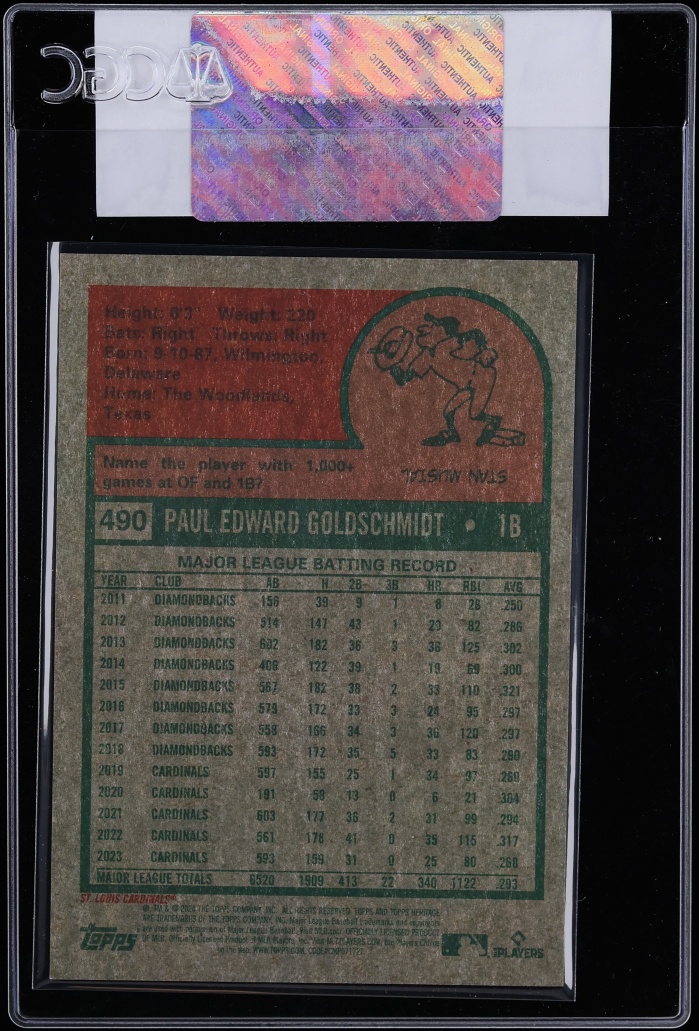 2024 Topps Heritage Chrome Black Refractor Paul Goldschmidt /75 #490 CGC AUTH - Photo 2