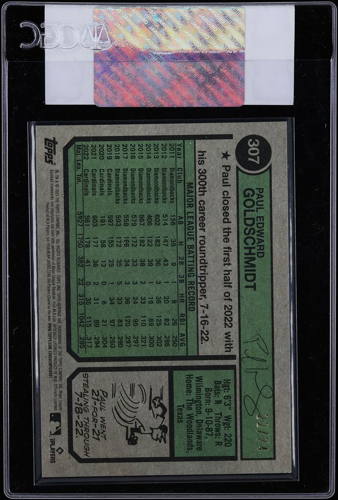 2023 Topps Heritage Chrome Black Refractor Paul Goldschmidt /74 #307 CGC AUTH - Photo 2