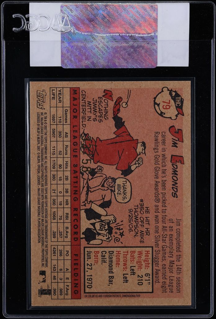 2007 Topps Heritage Chrome Black Refractor Jim Edmonds /58 #THC79 CGC AUTH - Photo 2