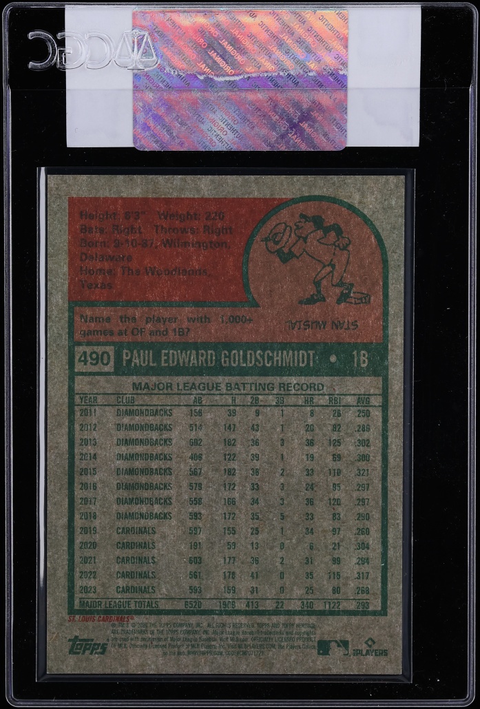2024 Topps Heritage Chrome Black Refractor Paul Goldschmidt /75 #490 CGC AUTH - Photo 2