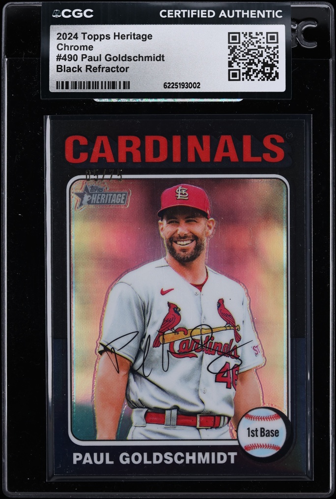 2024 Topps Heritage Chrome Black Refractor Paul Goldschmidt /75 #490 CGC AUTH