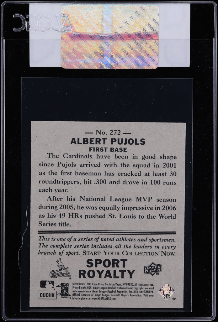 2008 Upper Deck Goudey Mini Black Back Albert Pujols /34 #272 CGC AUTH - Photo 2