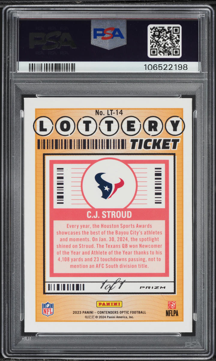 2023 Panini Contenders Optic Lottery Gold Vinyl C.J. Stroud RC 1/1 #LT14 PSA 8