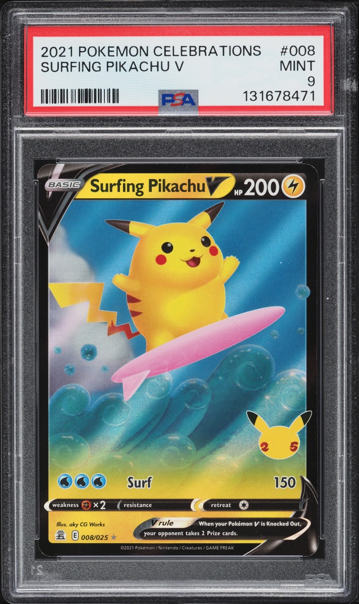 2021 Pokemon Sword & Shield Celebrations Alt Art Surfing Pikachu V #8 PSA 9 MINT