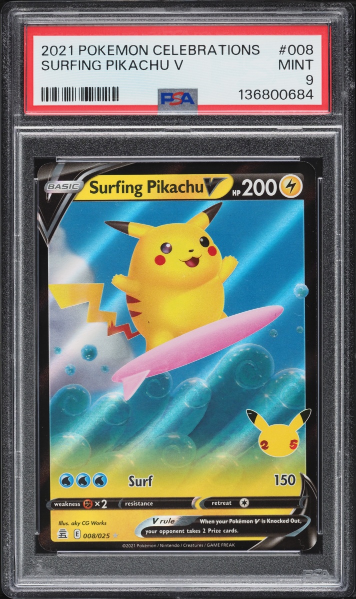 2021 Pokemon Sword & Shield Celebrations Alt Art Surfing Pikachu V #8 PSA 9 MINT