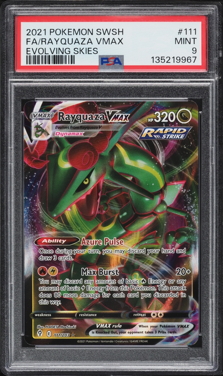 2021 Pokemon Sword & Shield Evolving Skies Alt Art Rayquaza VMAX #111 PSA 9 MINT