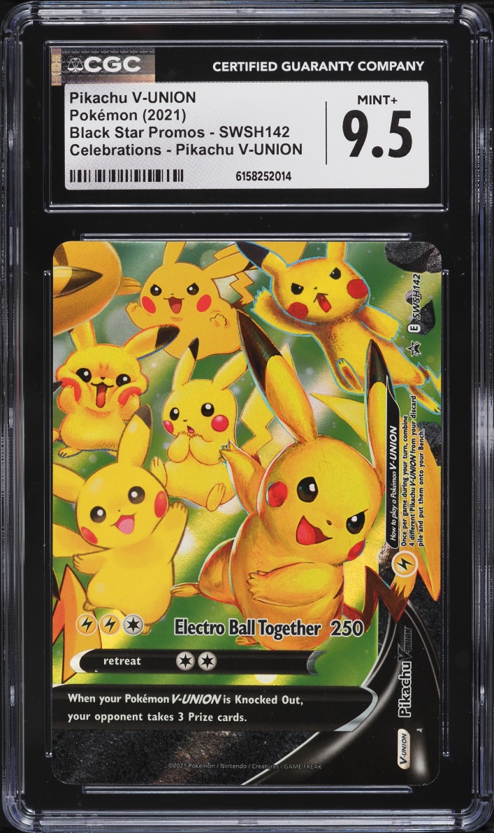 2021 Pokemon Sword & Shield Promo Celebrations Holo Pikachu V-UNION #SWSH142 CGC 9.5 MINT+