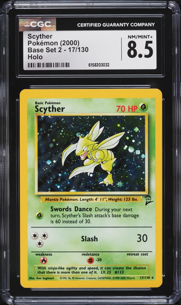 2000 Pokemon Base Set 2 Holo Scyther #17 CGC 8.5 NM-MT+