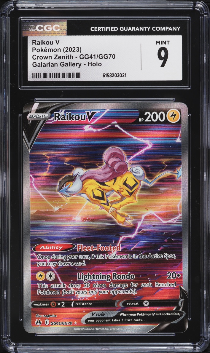 2023 Pokemon Sword & Shield Crown Zenith Alt Art Raikou V #GG41 CGC 9 MINT