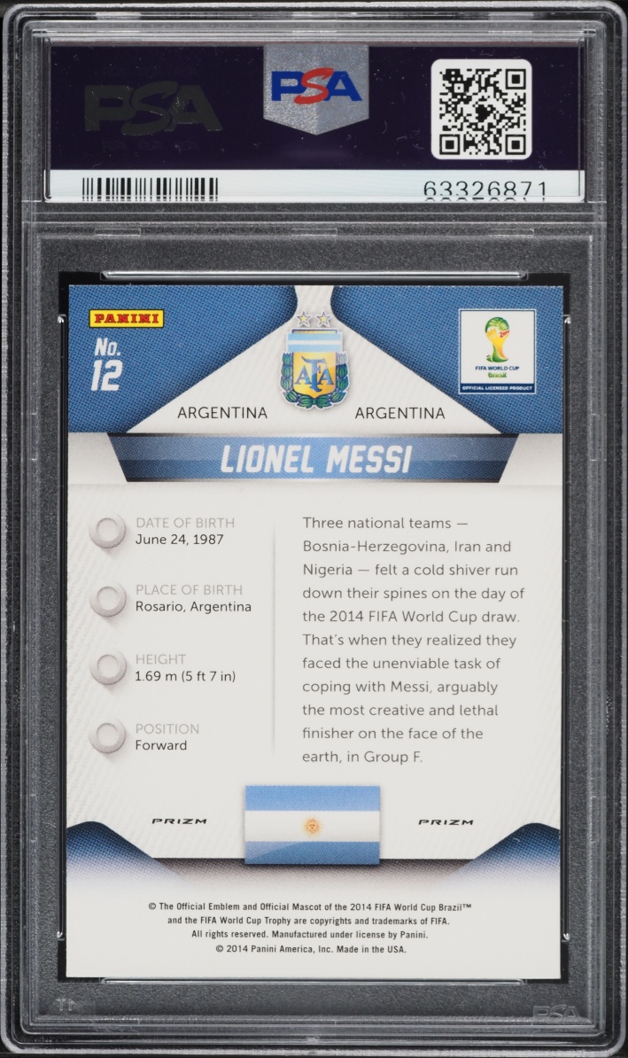 2014 Panini Prizm World Cup Yellow & Red Pulsar Lionel Messi #12 PSA 10 GEM MINT