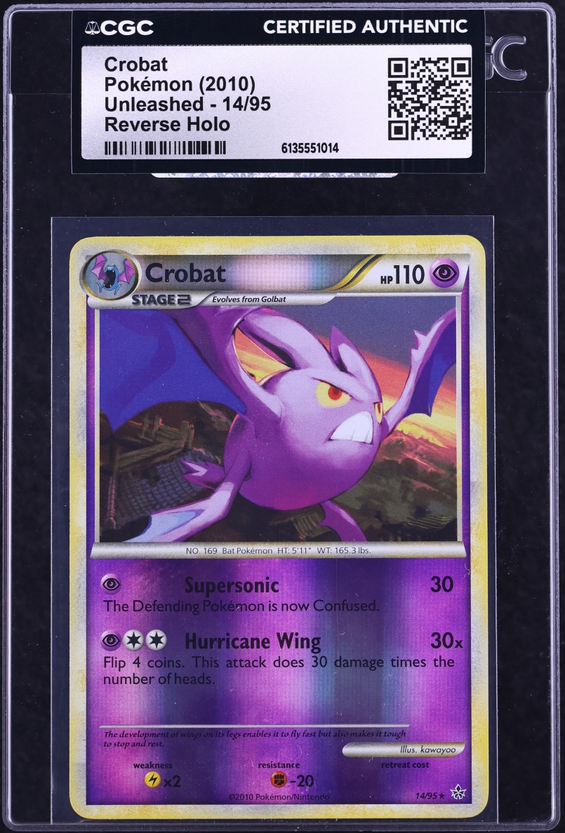 2010 Pokemon HGSS Unleashed Reverse Holo Crobat #14 CGC AUTH
