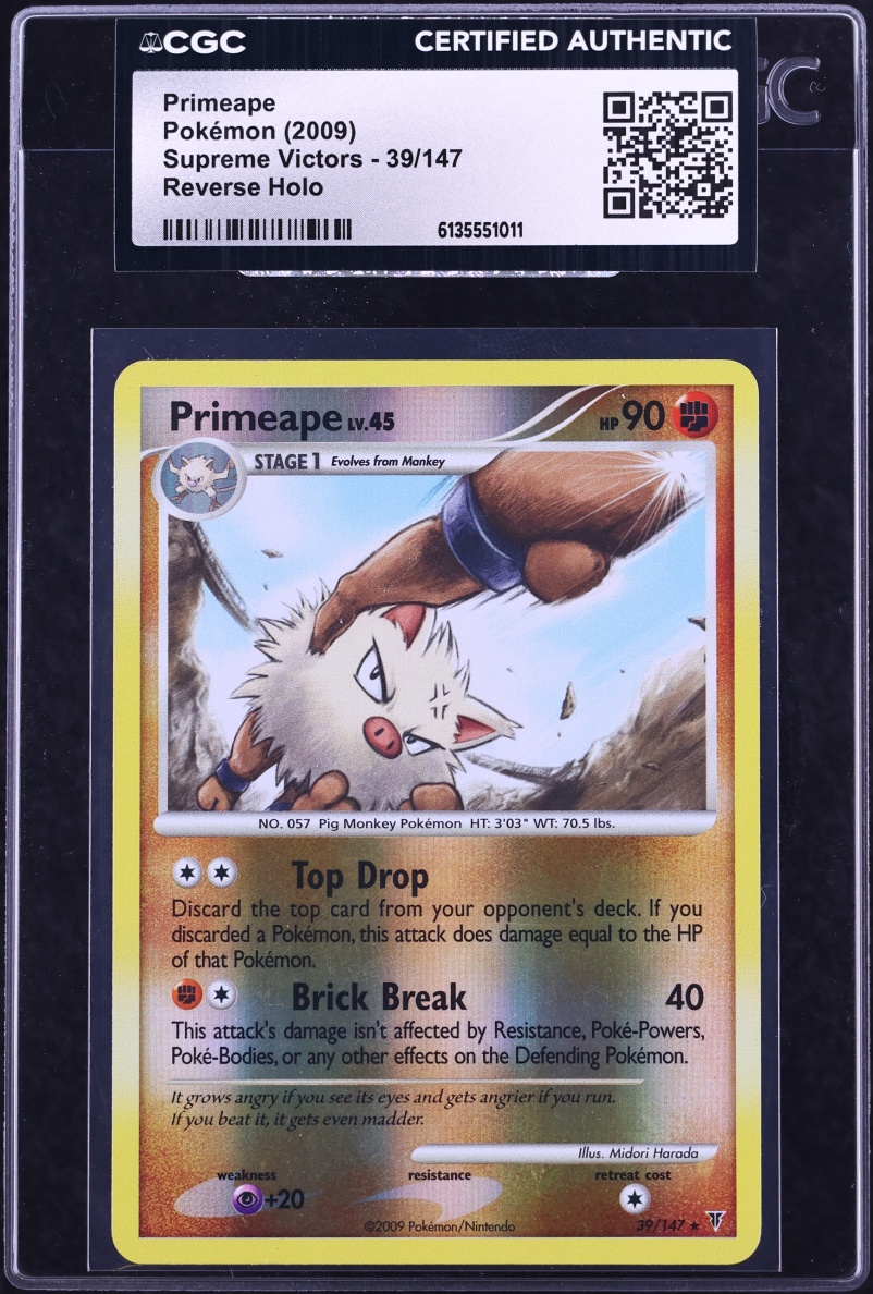 2009 Pokemon Platinum Supreme Victors Reverse Holo Primeape #39 CGC AUTH