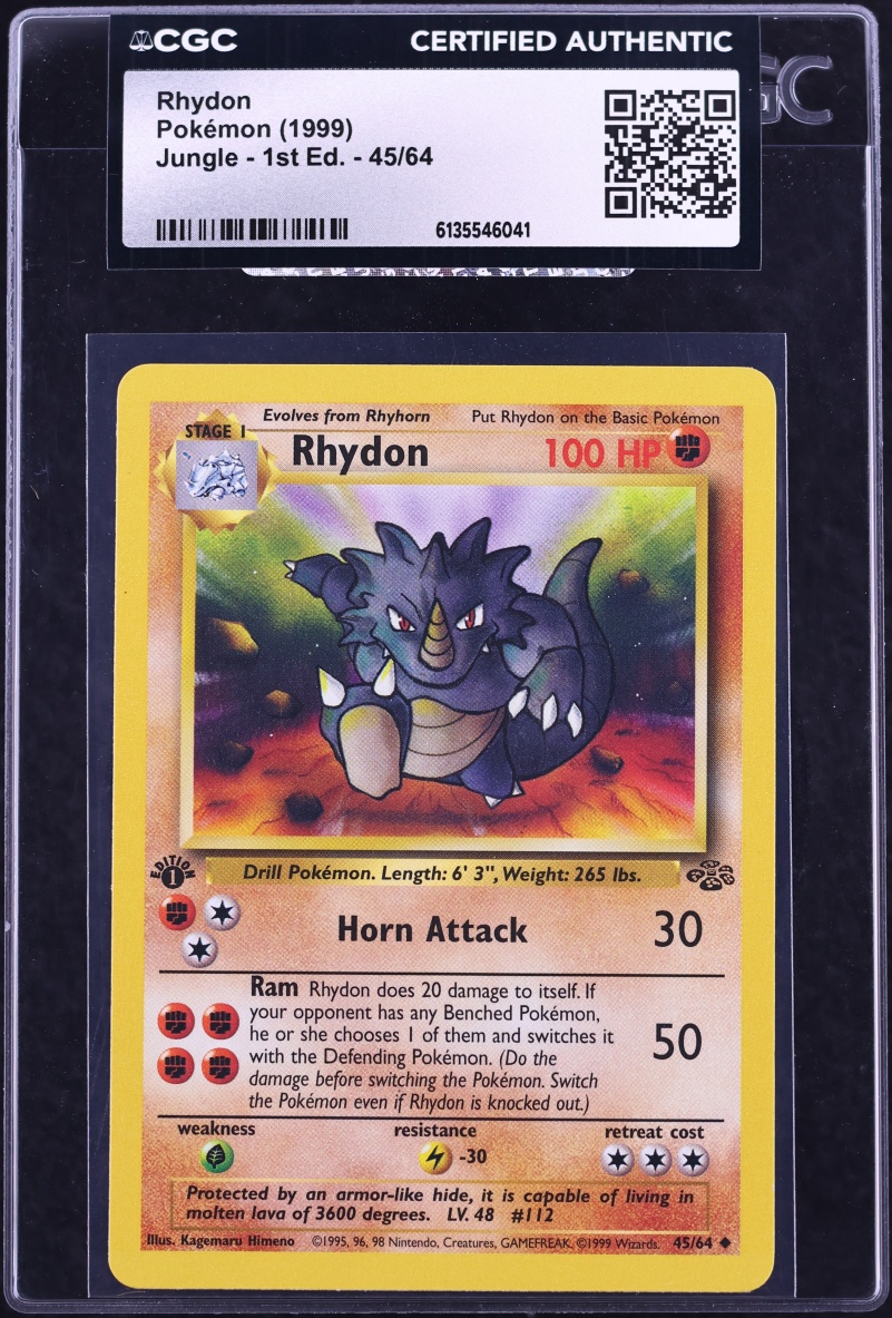 1999 Pokemon Jungle 1st Edition Rhydon #45 CGC AUTH