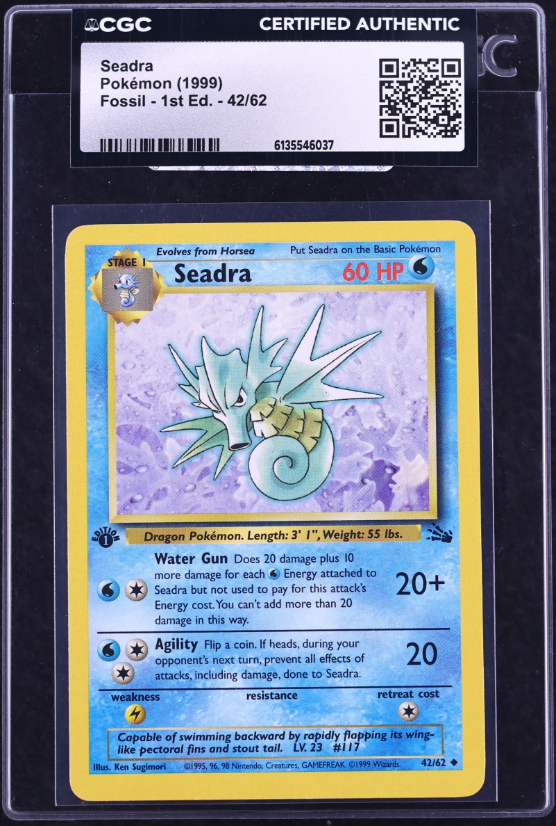 1999 Pokemon Fossil 1st Edition Seadra #42 CGC AUTH