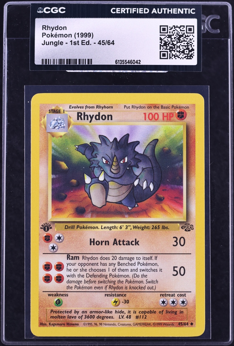 1999 Pokemon Jungle 1st Edition Rhydon #45 CGC AUTH