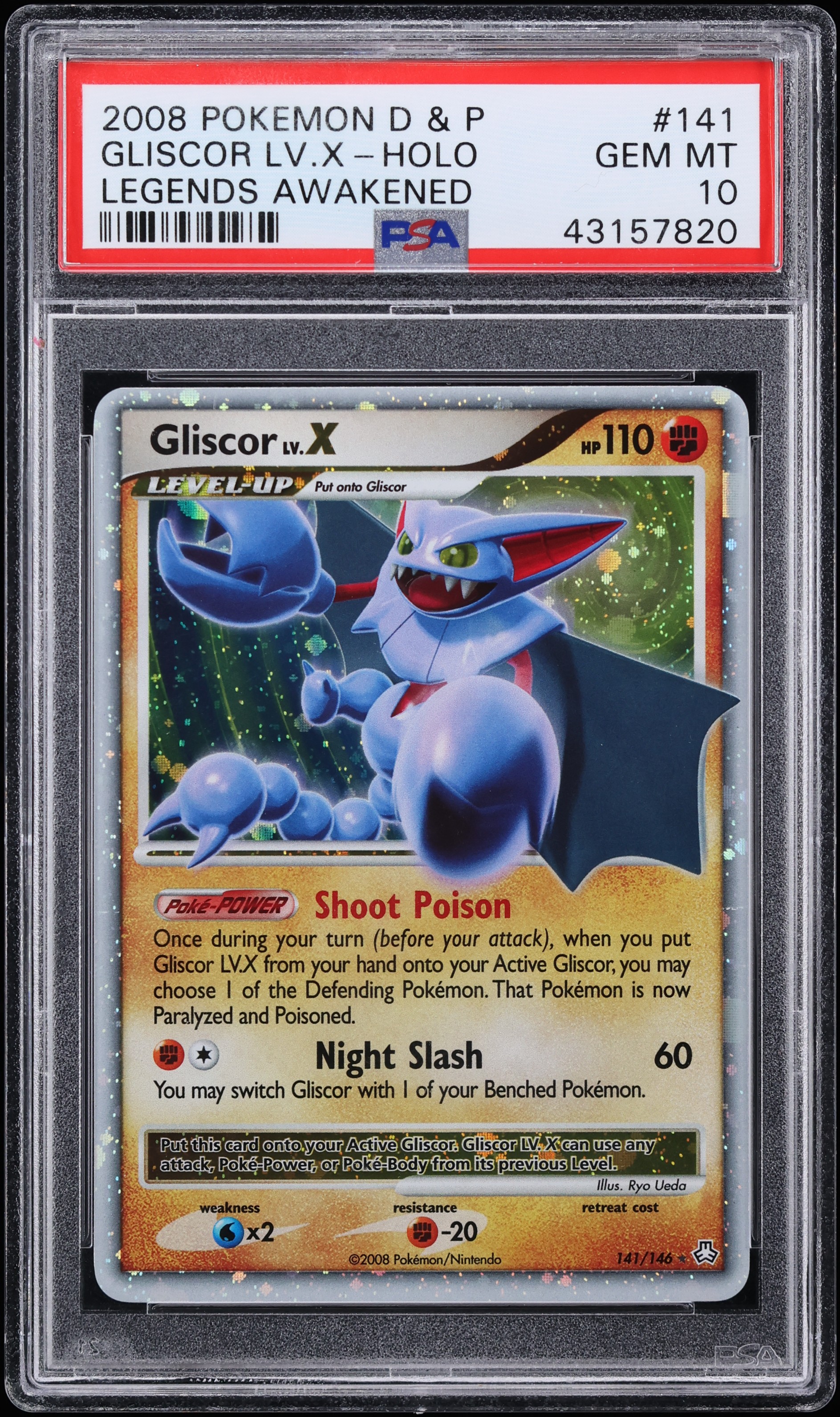 2008 Pokemon Diamond & Pearl Legends Awakened Holo Gliscor LV.X #141 PSA 10 GEM MINT