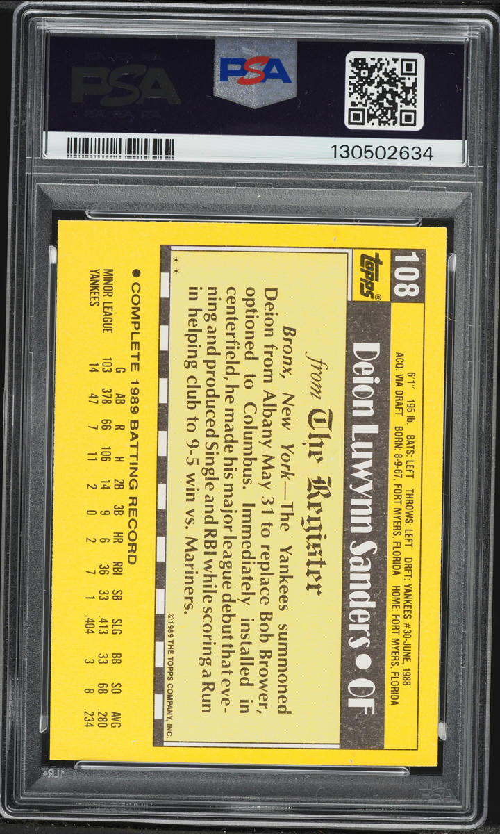 1990 Topps '89 Major League Debut Deion Sanders ROOKIE #108 PSA 9 MINT