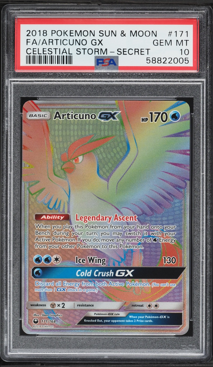 2018 Pokemon Sun & Moon Celestial Storm Rainbow Rare Articuno GX #171 PSA 10 GEM MINT