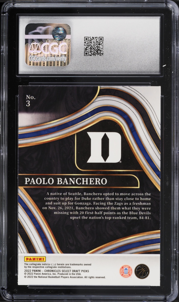2022 Panini Chronicles Draft Picks Select Paolo Banchero ROOKIE #3 CGC 10 GEM MINT