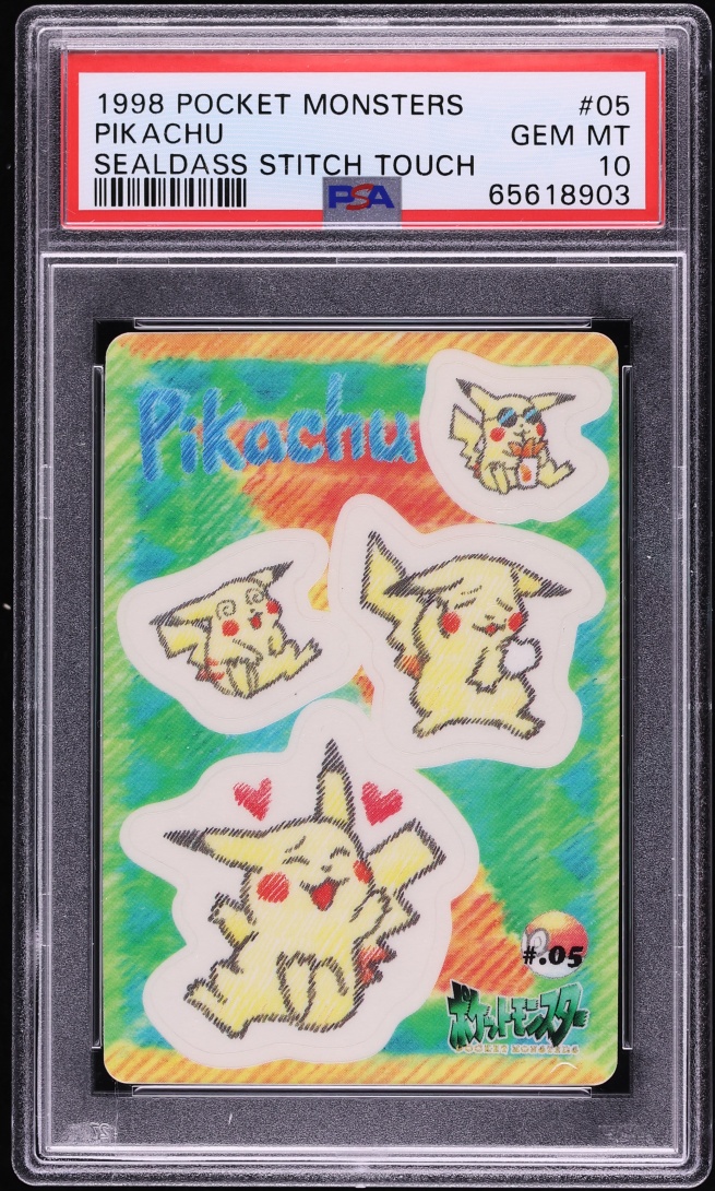 1998 Pokemon Japanese Sealdass Stitch Touch Pikachu #5 PSA 10 GEM MINT