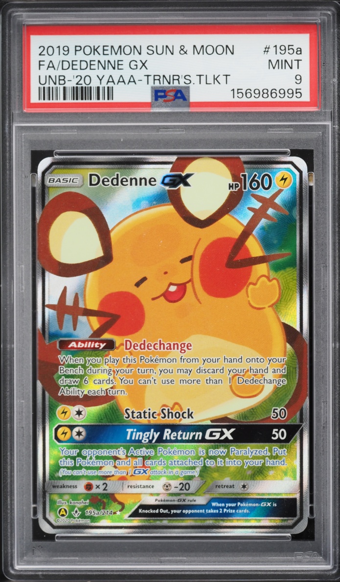 2020 Pokemon Sun & Moon Unbroken Bonds Trainer's Toolkit Alt Art Dedenne GX #195a PSA 9 MINT