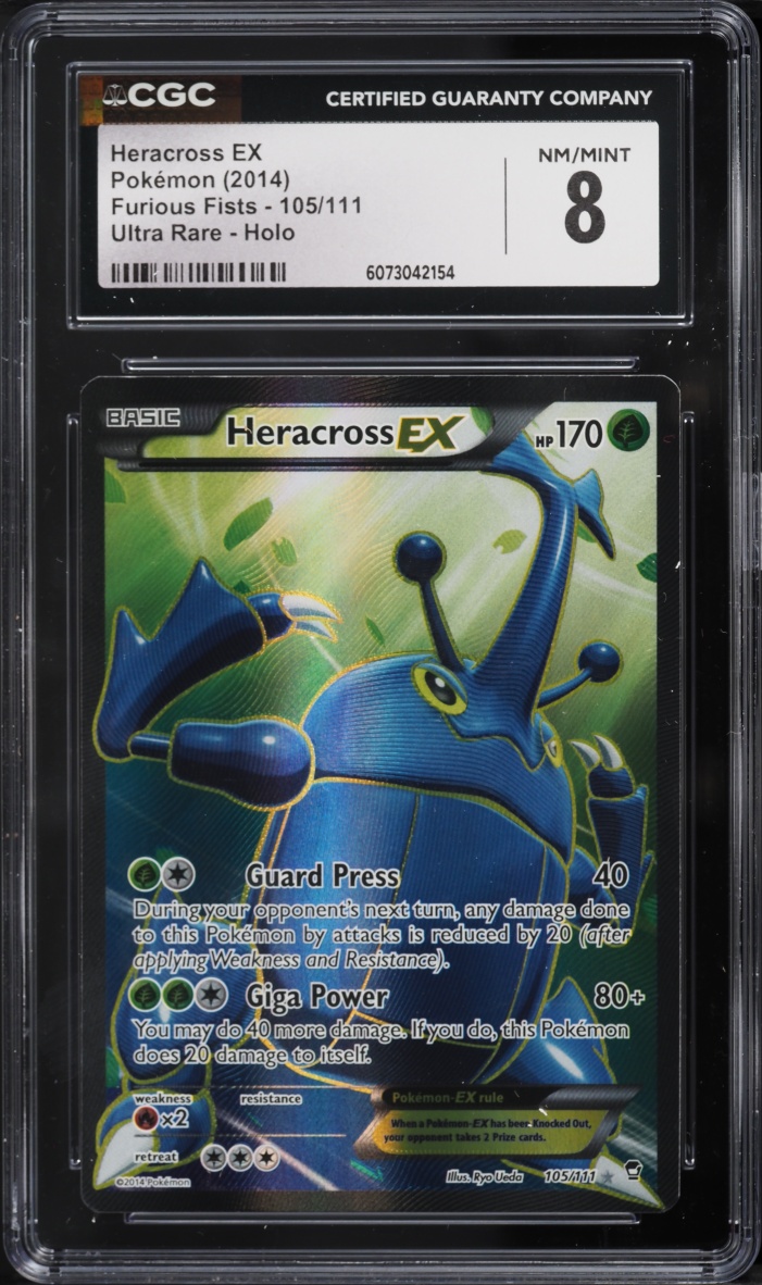 2014 Pokemon XY Furious Fists Full Art Heracross EX #105 CGC 8 NM-MT