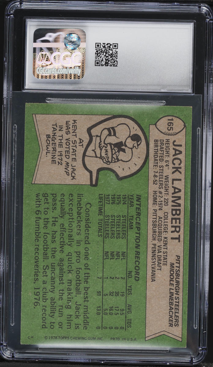 1978 Topps Football Jack Lambert #165 CGC 4 VGEX