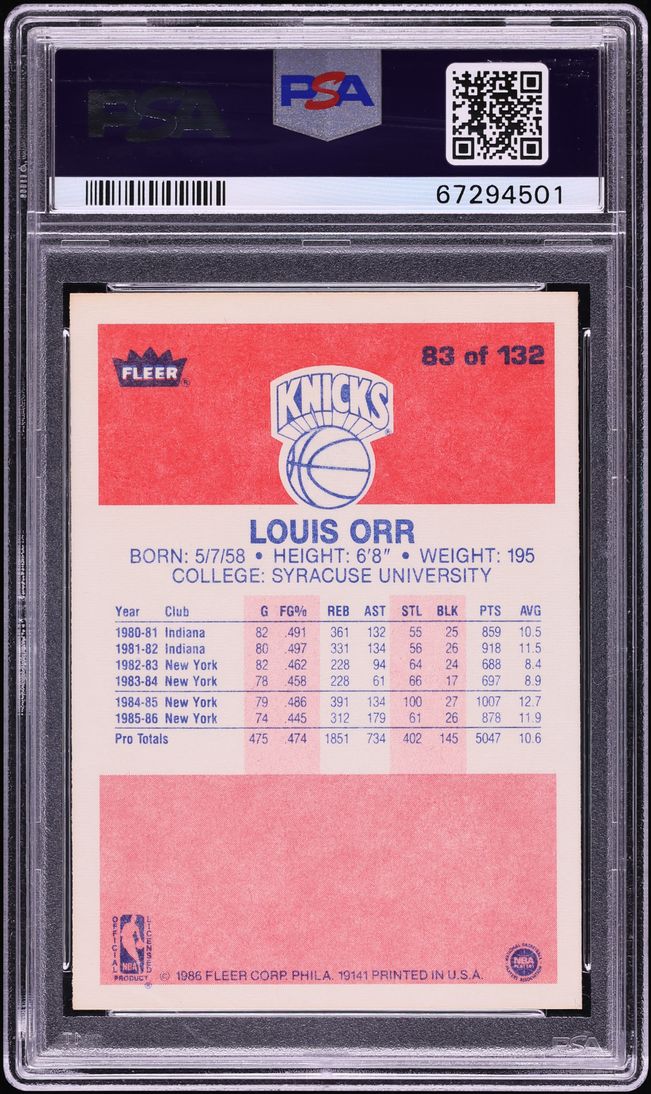 1986 Fleer Basketball Louis Orr #83 PSA 9 MINT