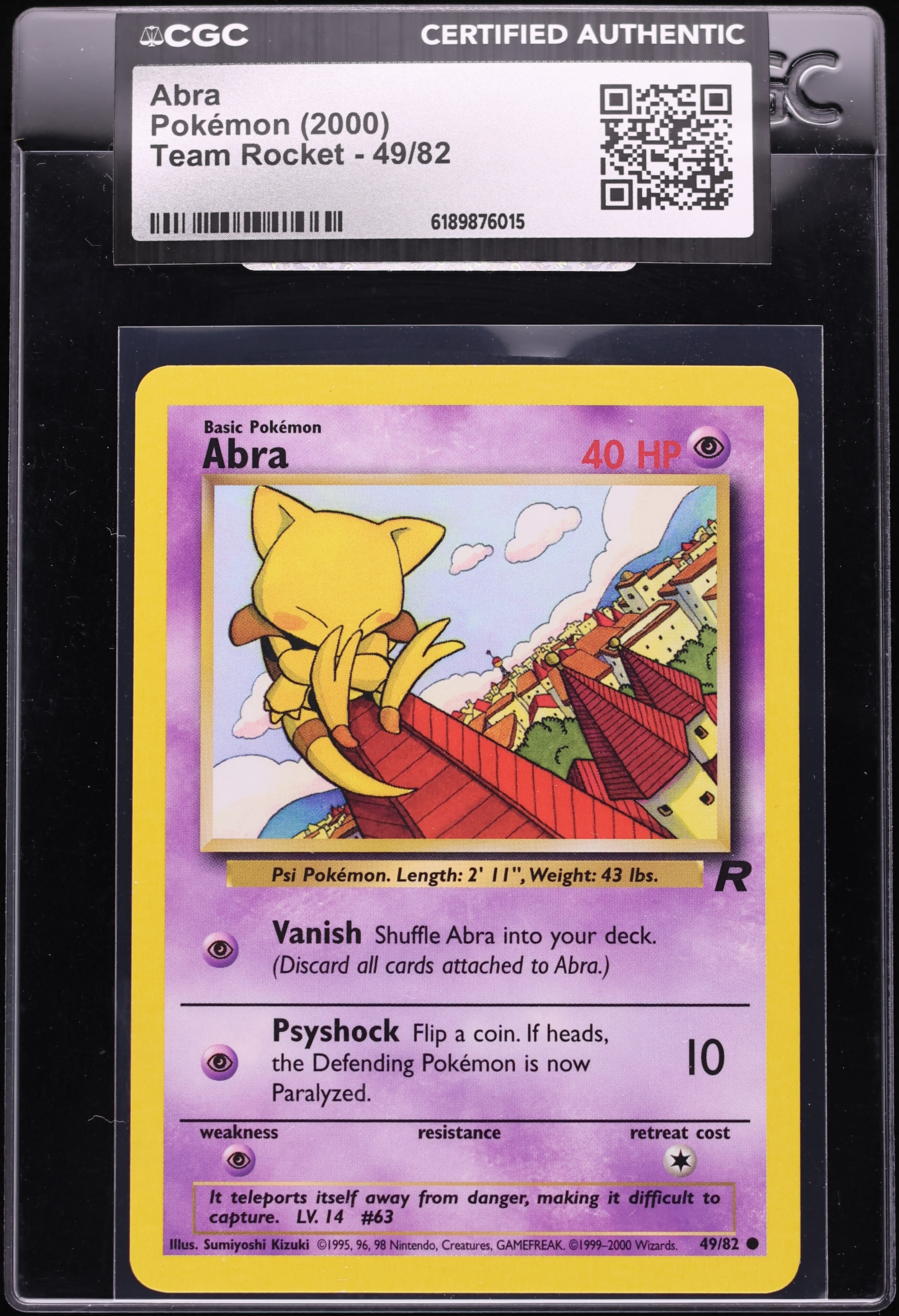 2000 Pokemon Team Rocket Abra #49 CGC AUTH
