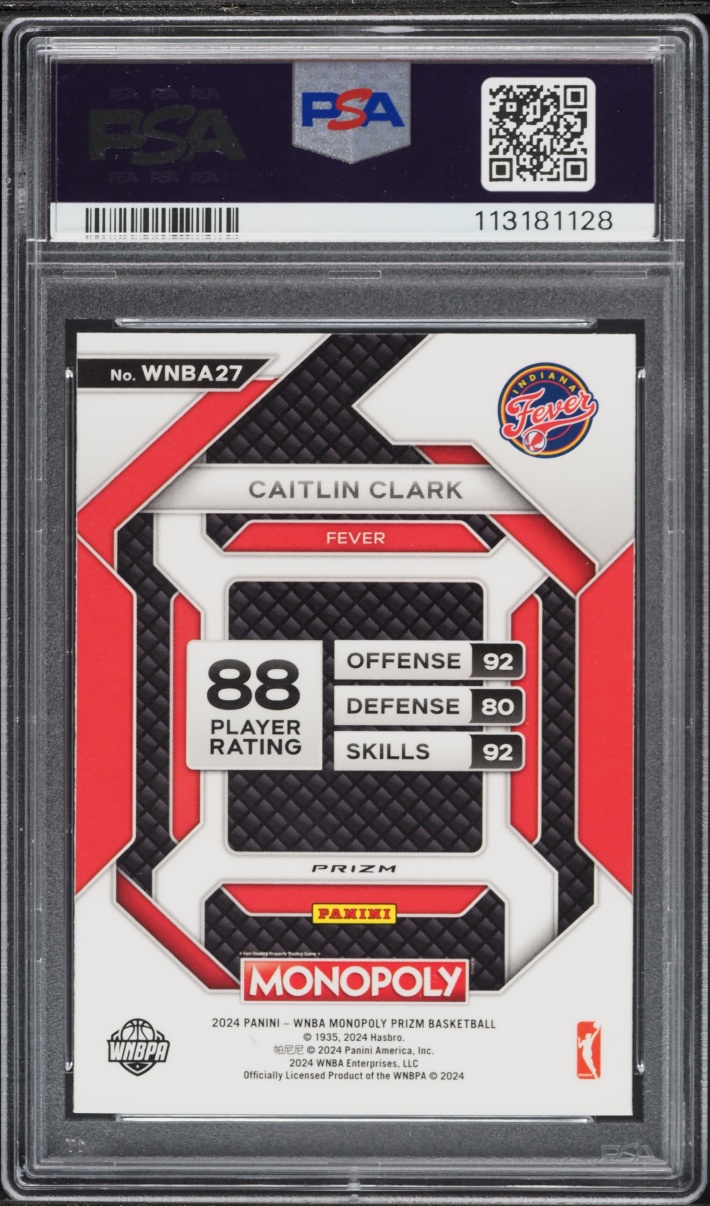 2024 Panini Prizm Monopoly WNBA Insert Silver Caitlin Clark ROOKIE #27 PSA 10 GEM MINT