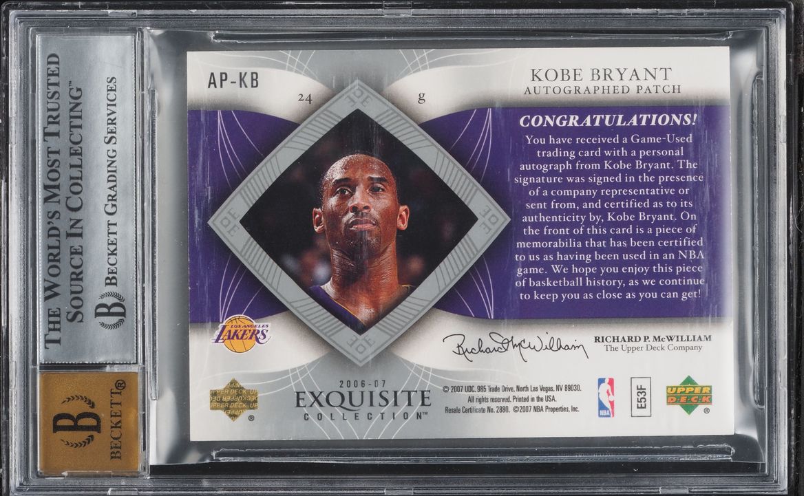 2006 Exquisite Collection Patches Kobe Bryant PATCH AUTO /100 #AP-KB BGS 8.5 NM-MT+