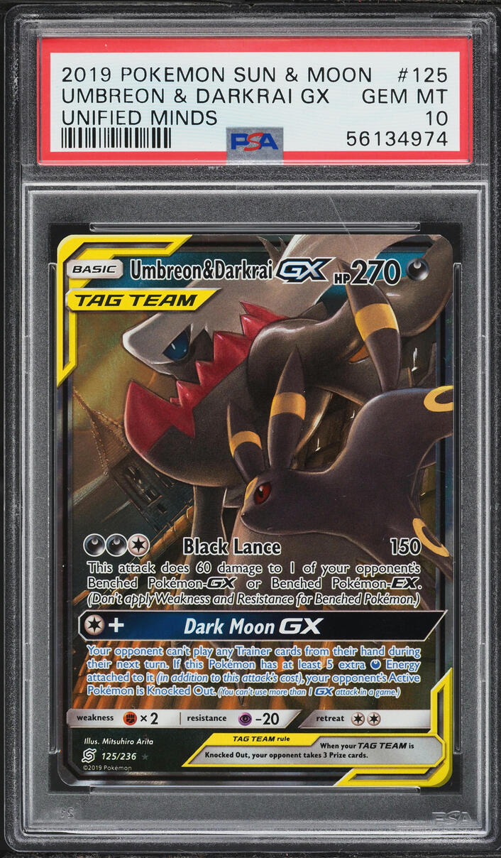 2019 Pokemon Sun & Moon Unified Minds Alt Art Umbreon & Darkrai GX #125 PSA 10 GEM MINT