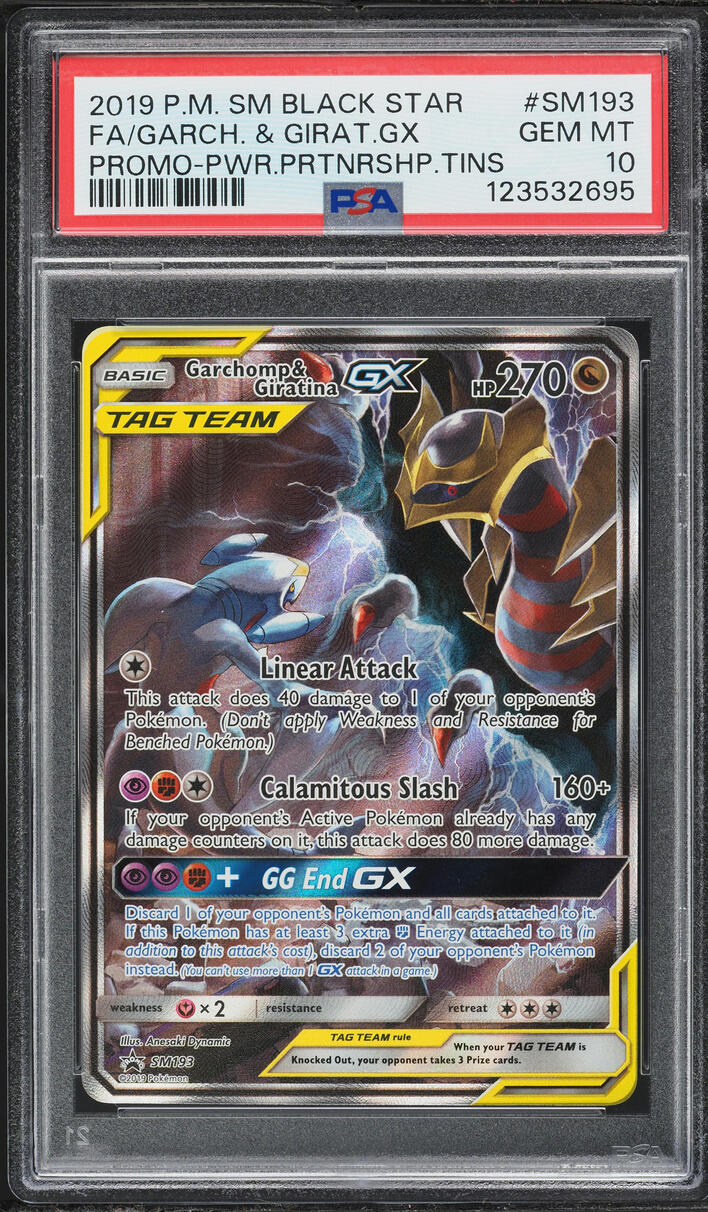 2019 Pokemon SM Promo Power Partnership Tin Full Art Garchomp & Giratina GX #SM193 PSA 10 GEM