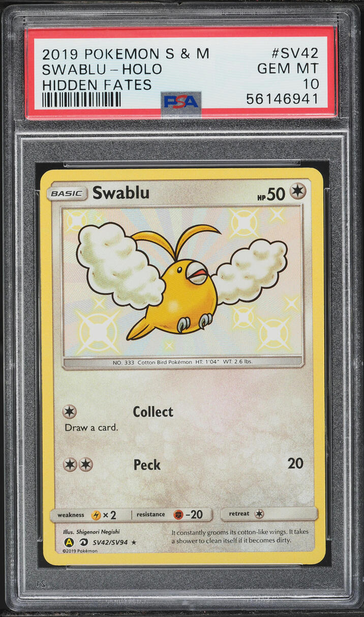 2019 Pokemon Sun & Moon Hidden Fates Shiny Swablu #SV42 PSA 10 GEM MINT
