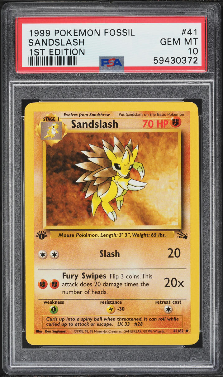 1999 Pokemon Fossil 1st Edition Sandslash #41 PSA 10 GEM MINT